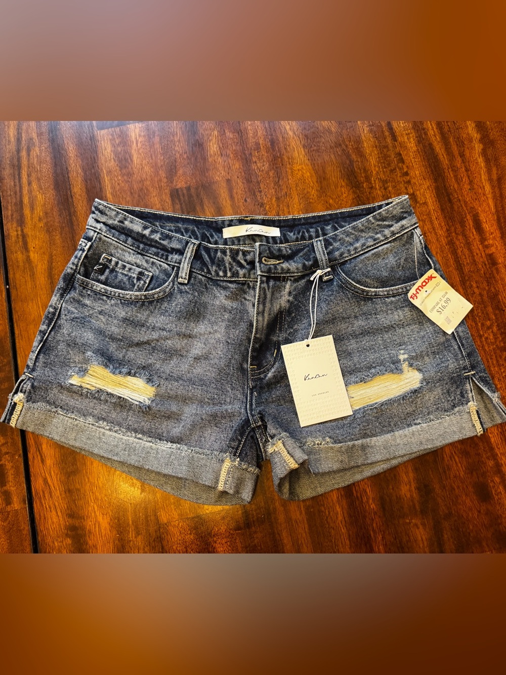 Kancan Rolled Hem Distressed Denim Shorts - Blue size 7 NWT